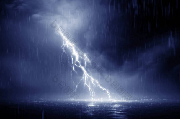 闪电风暴3d 在黑海附近渲染