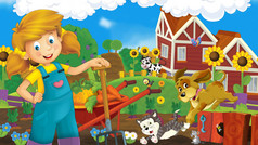 小女孩在农场-为孩子们的快乐图