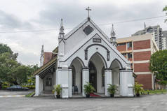 马来西亚吉隆坡。2019年1月。马来西亚吉隆坡福音路德教会锡安大教堂的庭院
