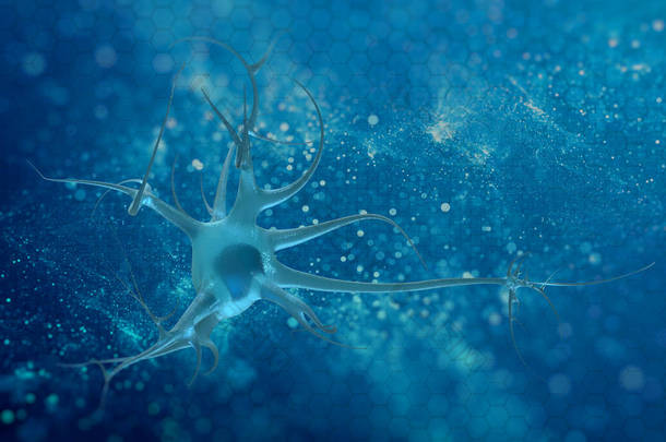3d 插图中的神经元细胞脑科学背景