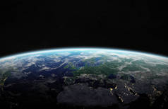 在空间的蓝色行星地球的看法3d 渲染元素