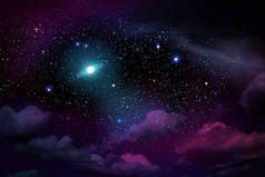 黑暗的夜空与许多星星和满月.