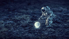 宇航员在月球上。混合媒体