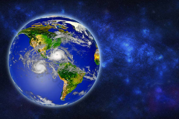 地球地球与飓风, 从太空看, 3d 渲染