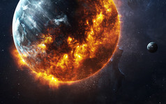 世界末日背景-燃烧和爆炸的行星。此图像由NA提供