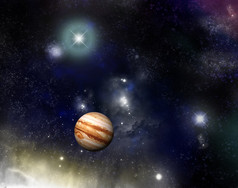 宇宙-木星和飞越星空