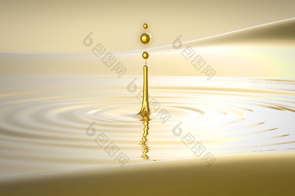 飞溅的金色水滴和波
