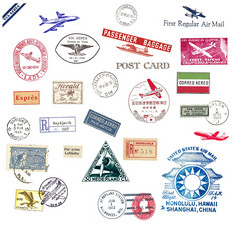 复古航空邮资标签及邮票