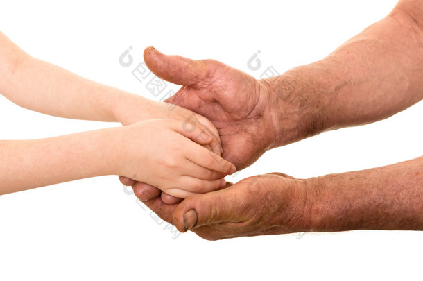 儿童和老人的手