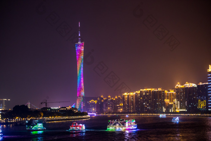 广州塔和珠江的夜景图片-包图网企业站