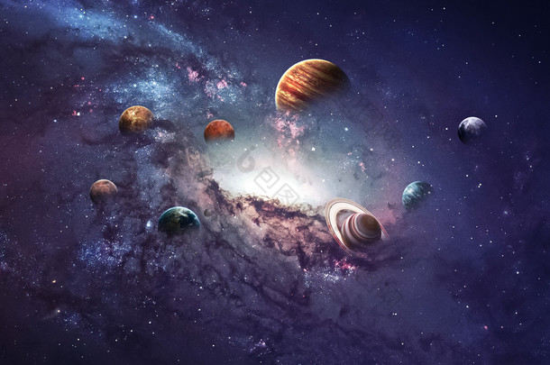 高分辨率图像提出了创造<strong>太阳系</strong>的行星。这个由美国国家航空航天局提供的图像元素.