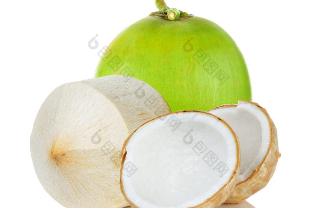 孤立在白色背景上<strong>的</strong>绿色椰子