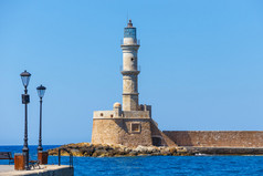 老港口和灯塔在希腊克里特岛伊拉克利翁的看法
