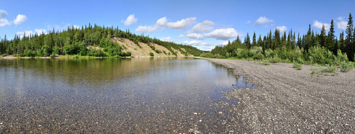 在极地乌拉尔地区全景河景观