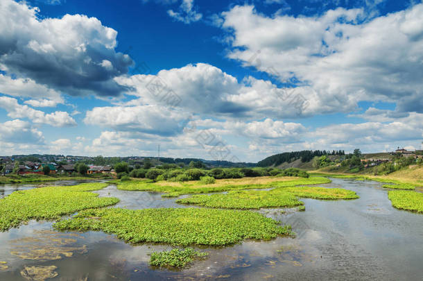 夏日风景与河边村