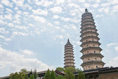 山西，中国-2015 年 9 月 11 日︰ 双子塔寺 （祚寺）。著名的历史遗址，在中国山西省太原市.