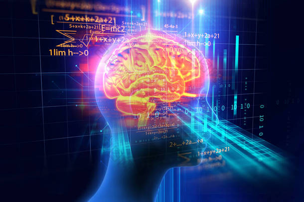 人类大脑的编程语言背景的 3d 渲染 