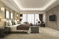 3d 渲染豪华现代卧室套房在酒店和度假村