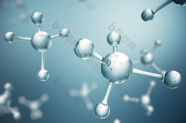 3d 插图<strong>分子</strong>。原子 bacgkround。横幅或传单的医学背景。<strong>分子</strong>结构在原子水平上.