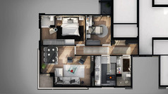 3d. 公寓平面图的渲染