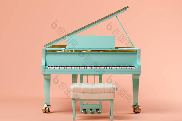 蓝色<strong>盛大</strong>钢琴在粉红色背景3d 例证