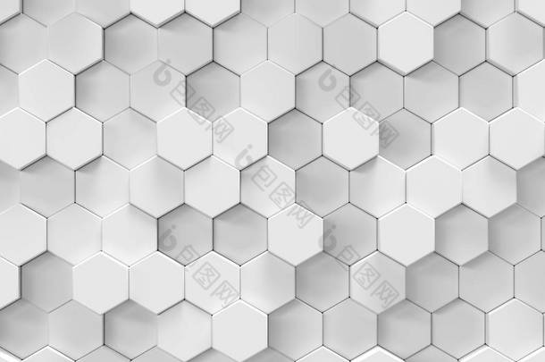 白色六角形的几何抽象背景。3d 渲染