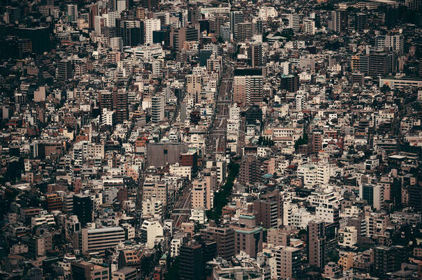 东京城市屋顶景观背景，日本.