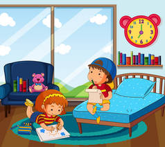 男孩和女孩图画在卧室