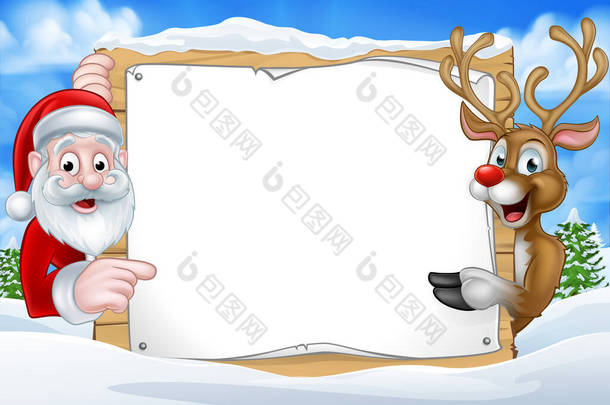 圣诞老人和驯鹿圣诞节标志背景