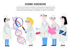 探索 Dna 结构的科学家。在载体中提出的手绘基因组测序概念。人类基因组计划