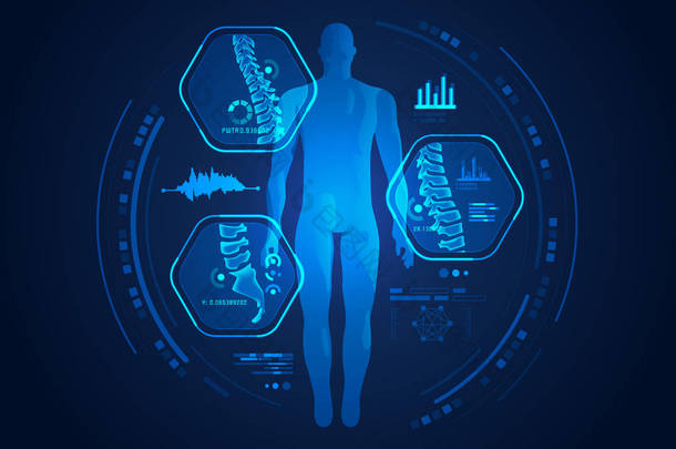 用脊柱和骨科扫描的数字科学接口绘制人背X光图形