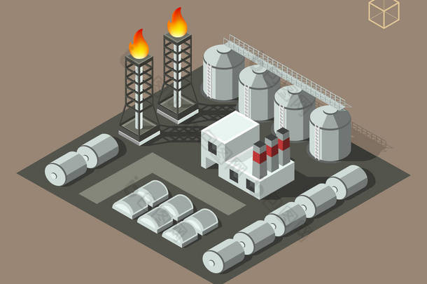 棕色背景下的等距高<strong>品质</strong>城市<strong>元素</strong>.炼油业