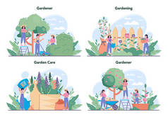 园艺师概念集。园艺设计师行业的理念