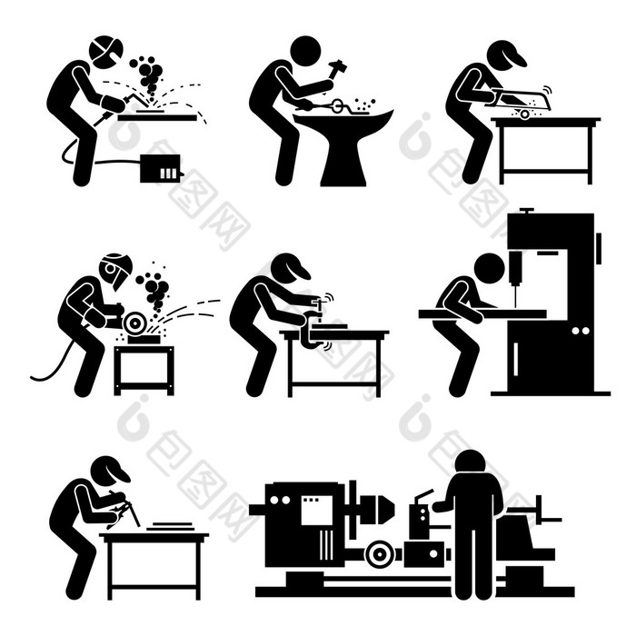 使用金属加工钢铁厂工具和设备金工车间焊接工作的焊工工人