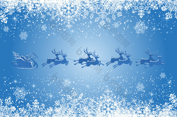 蓝色的雪花和圣诞老人圣诞节背景