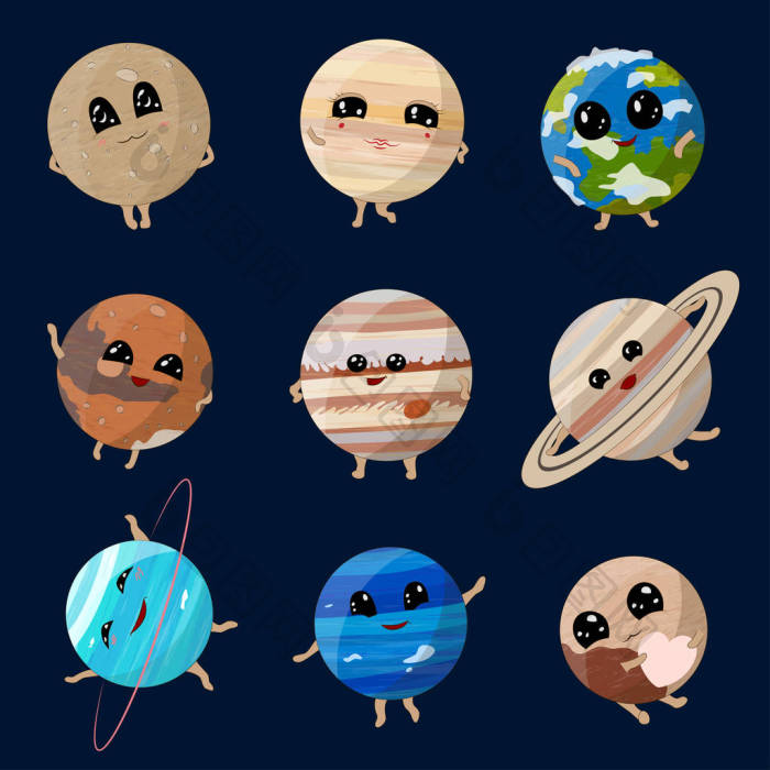 太阳系在黑暗背景上的卡通行星矢量插图图片-包图网企业站