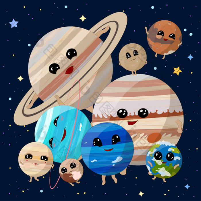 太阳系在空间背景上的卡通行星矢量图图片-包图网企业站