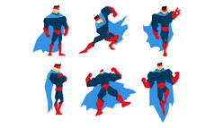 不同动作定位中的人物集、漫画超级英雄