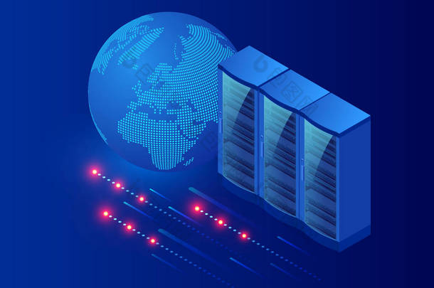 imaxict 现代服务器室、网络安全基础架构、大数据存储和云计算技术概念.