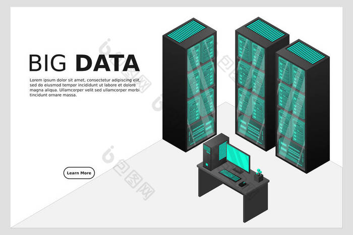 网络托管和大数据处理,服务器机房机架.数据中心等距概念.