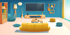 客厅，有沙发和电视机，公寓