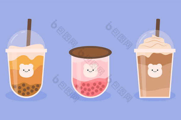 冰棍或泡泡奶茶口味收集扁平设计图例