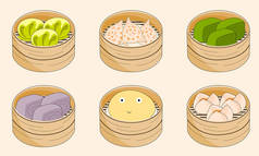 竹篮中的一组蒸饺子，小苏木茶，图解