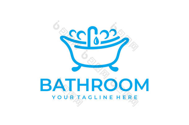 浴室，<strong>浴缸</strong>，<strong>浴缸</strong>，<strong>浴缸</strong>，水搅拌器和滴水器，标志设计。水管、洗浴、清洁卫生、设计和说明