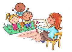 老师在幼儿园给孩子们读书