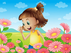 快乐的年轻女孩在花园里微笑