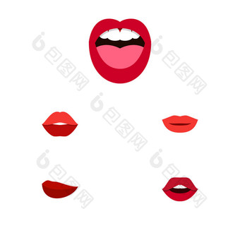 图标平坦的唇套吻, 牙齿, 口红和其他矢量对象。也包括胭脂, 化妆, 亲吻元素.图片