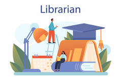 图书管理员的概念。图书馆工作人员对书籍进行编目和分类.