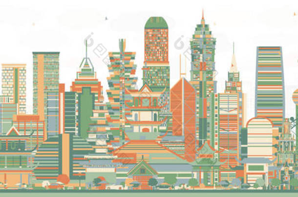 中国城市天际线与彩楼。中国著名的地标。7.说明。商务旅行和旅游概念与现代建筑.具有地标的中国城市景观.