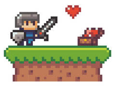 Pixel游戏英雄，带着剑的骑士，敞开胸膛前的盾牌，收集生命，生命的心脏